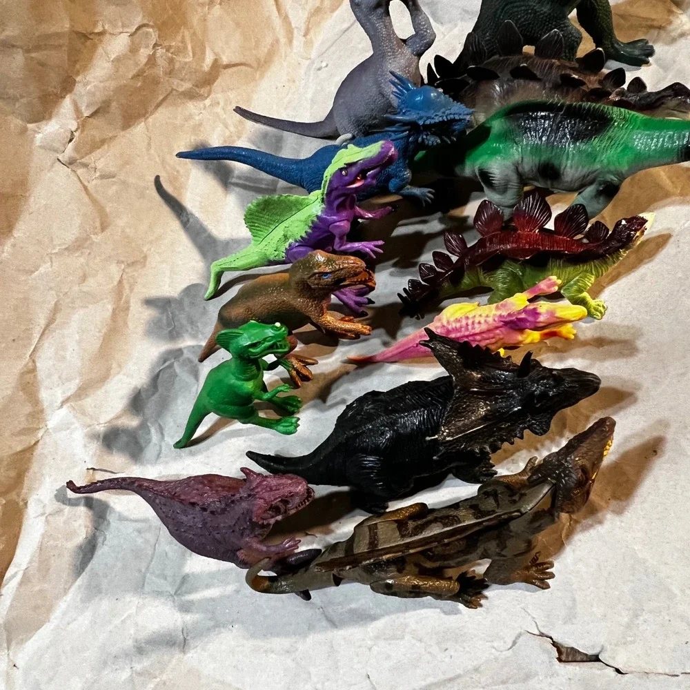 12pc Dinosaur Figure Lot Multicolor T-Rex Stegosaurus Toy Set